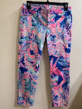 Lilly Pulitzer Kelly Ankle Tropical Print Skinny Pants - Pink & Blue